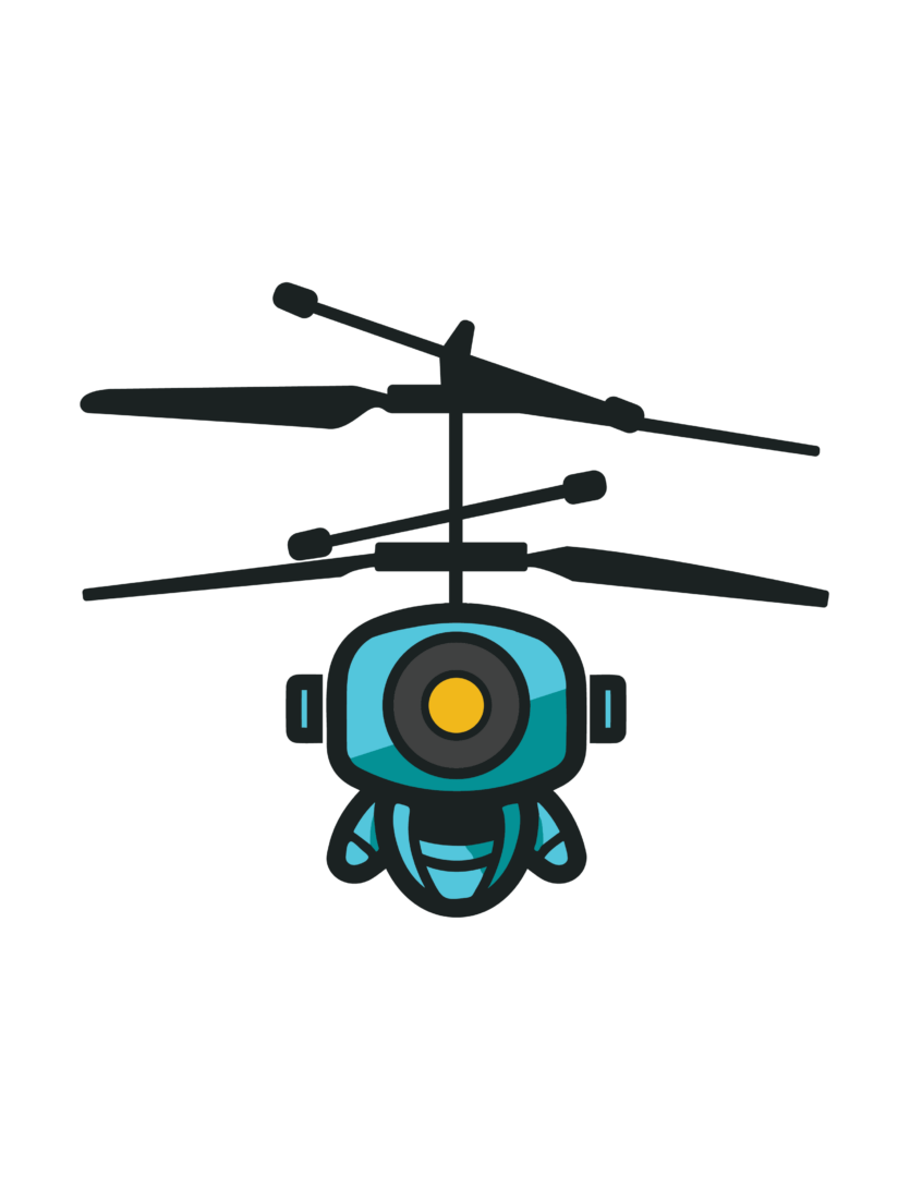 A pixel art helicopter with a camera attached to it.