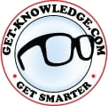 A badge with glasses and the words " get-knowledge. Com "