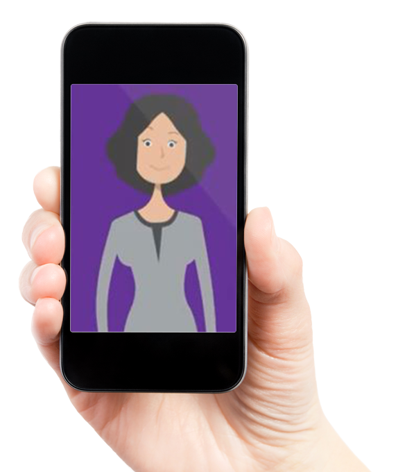 A person holding up a cell phone with an image of a woman on it.