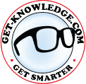 A badge with glasses and the words " get. Knowledge."